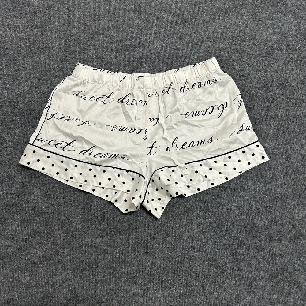 Victoria's Secret Pajama Shorts Womens Size M White Satin Sweet Dreams Polka Dot